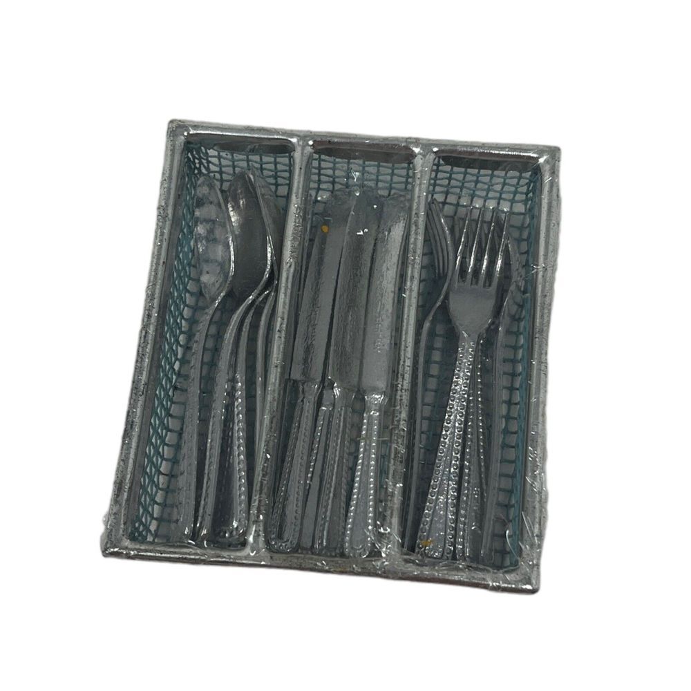 VTG German Toy Doll Silverware Flatware‎ Cutlery Mini Set Wire Rack New